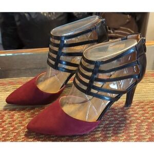 Franco Sarto Gladiator Strappy Dress Heels Maroon/Black Women's Size 8.5 M Nice!